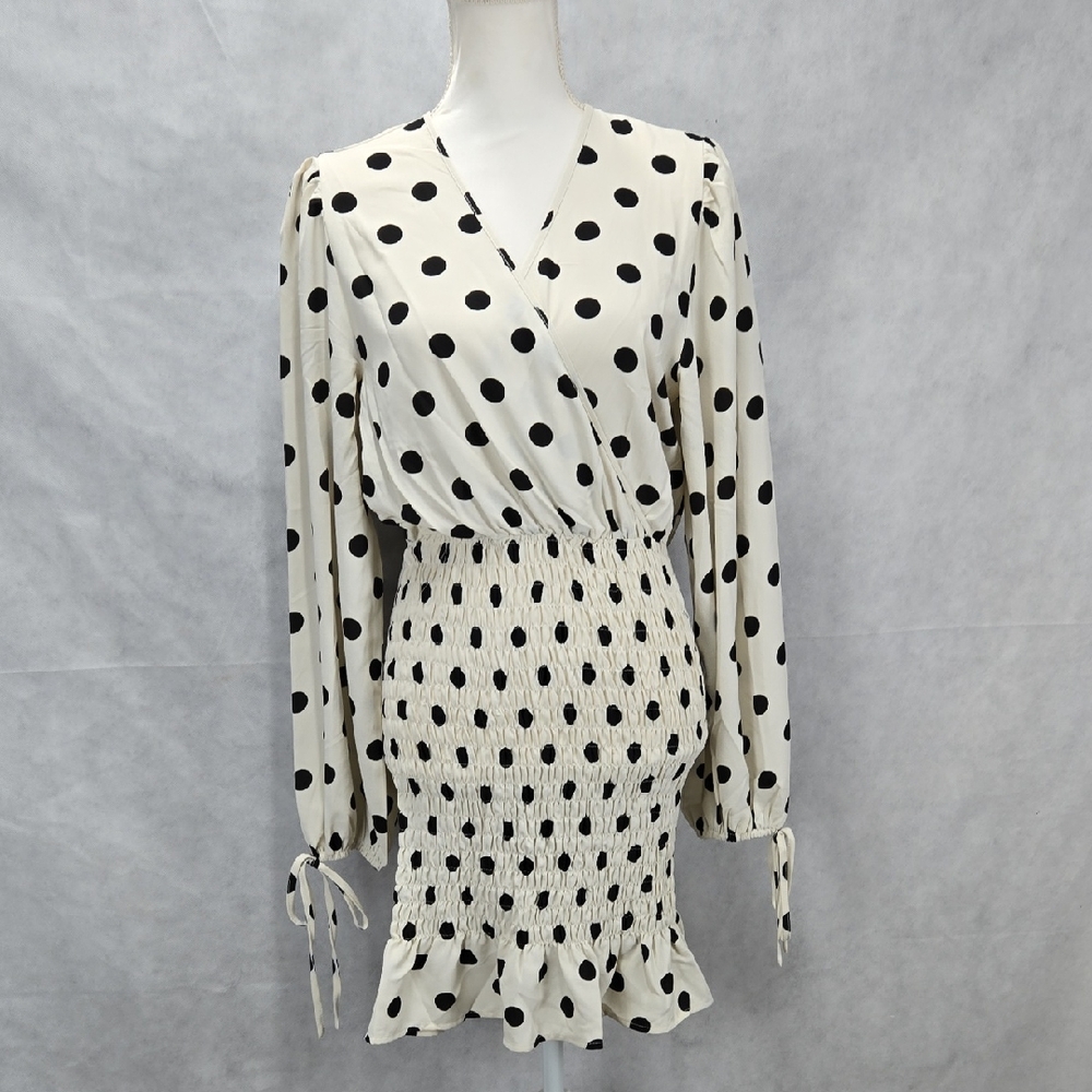 Elegant Black Polka Dot Long Sleeve Dress